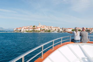 View of a Croatian coastal town from a small cruise ship