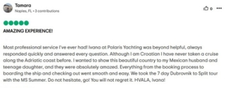 Guest testimonial about booking with Polaris Yachting